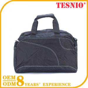 Black Leather Duffel Bag Travel Trolley Luggage Bag TESNIO